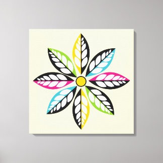 Toile Feuille-Fleur moderne, crème abstraite