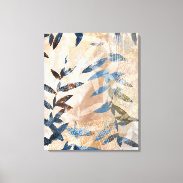 Toile Feuilles à couche Abstraite - Bleu et Neutre (Recto)