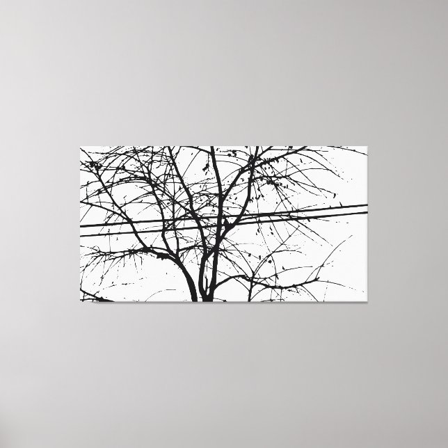 Toile Feuilles, Branches Et Lignes Électriques À L'Autom (Recto)