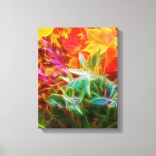 Toile Feuilles d'automne fractales arc-en-ciel