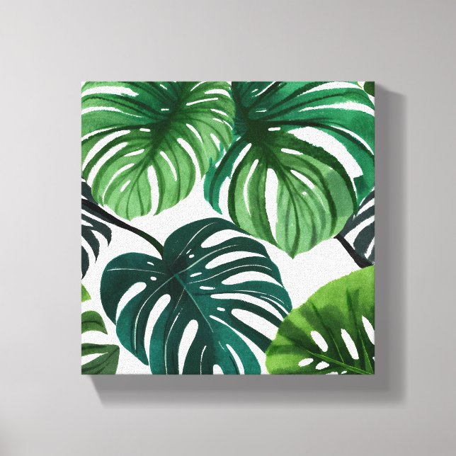 Toile Feuilles Monstera | Aquarelle moderne simple (Recto)