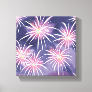 Toile Feux d'artifice violets Aquarelle pastel