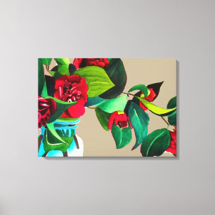Toile Fie Art rouge camélia fleurs aquarelle originale