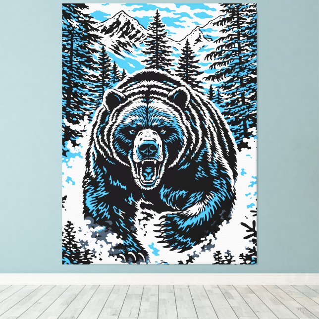 Toile Fierce Wilderness Bear Roar Illustration (Insitu (Plancher de Bois))