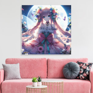 Toile Fille Anime Fleur Lune Fée