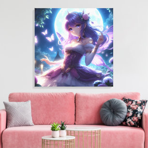 Toile Fille Anime Papillon Violet Aile Lune Fée 