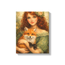Fille aux Cheveux Rouges Tenant un Renard Fantaisi