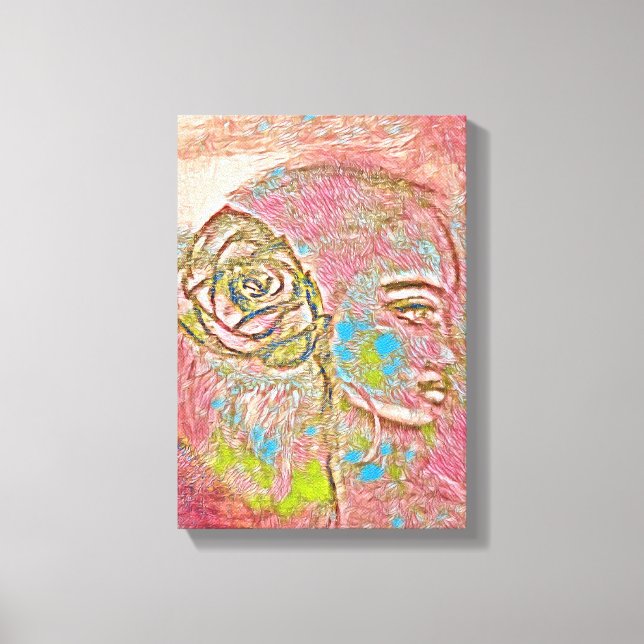 Toile Fille avec un rose dans les cheveux.Elégant Art de (Recto)