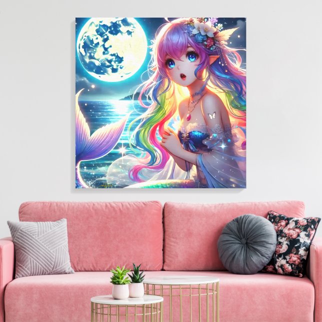 Toile Fille d'anime chantant clair de lune pixie mermaid (Insitu(Salon))