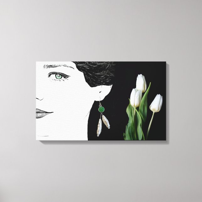Toile Fille en perle oreille mode illustration art (Recto)