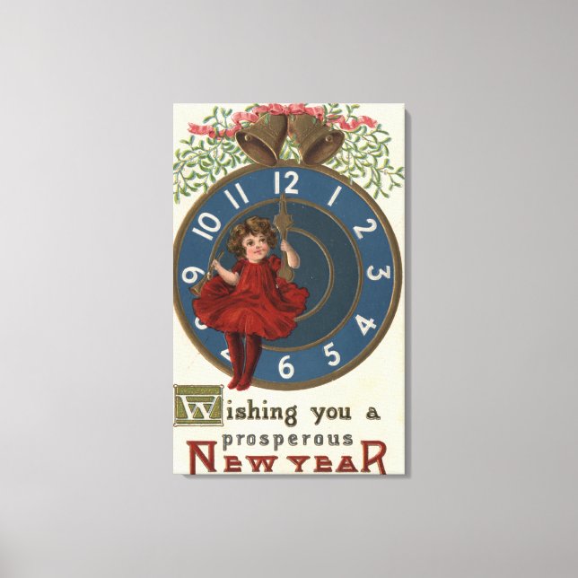 Toile Fille en rouge assise à l'horloge (Recto)