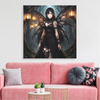 Fille fée d'anime gothique dans une forêt enchanté