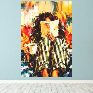 Toile Fille lisant un livre, peinture cosy et artistique