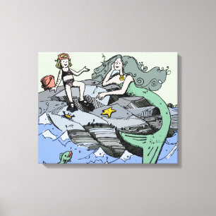 Toile Fille Sirène Été Plage Amitié Fantaisiste