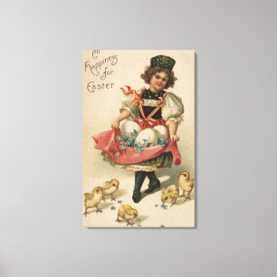 Toile Fille tenant des oeufs avec des poussins