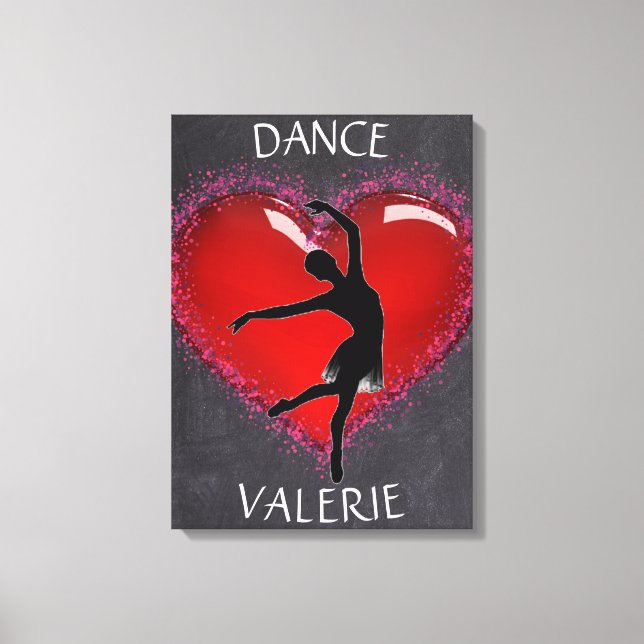 Toile Filles Danse Chalkboard Coeur avec/ Nom personnali (Recto)