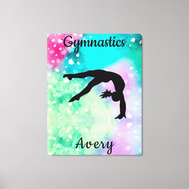 Toile Filles Gymnastique Aquarelle avec Coeurs flottants (Recto)