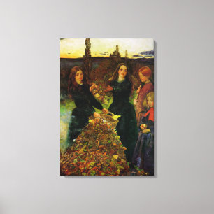 Toile Filles ramassant des feuilles d'automne pour un fe