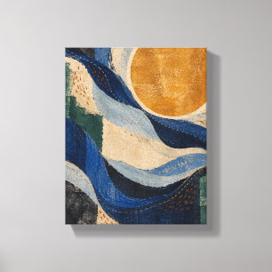Toile Fils de cobalt autour d'une lune ocre - Abstractio