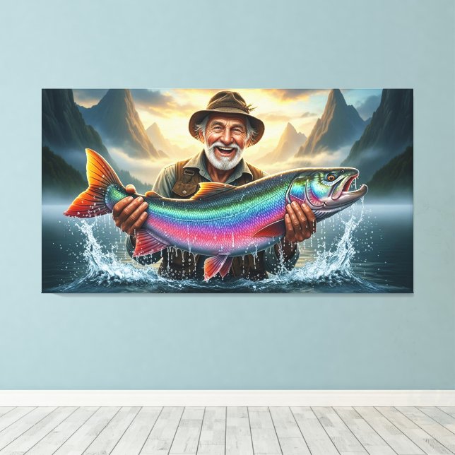 Toile Fisherman's Big Fish Catch Fishing (Insitu (Plancher de Bois))