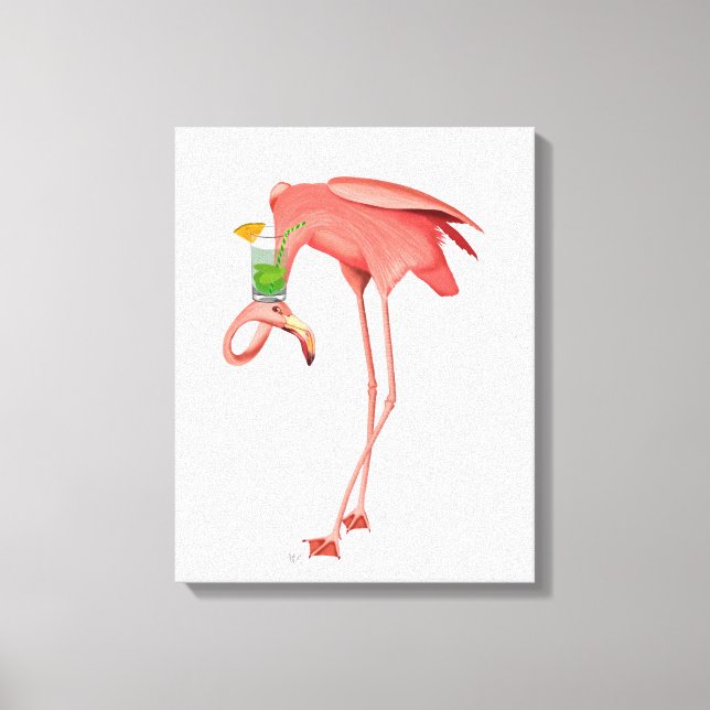 Toile Flamant rose avec Cocktail (Recto)