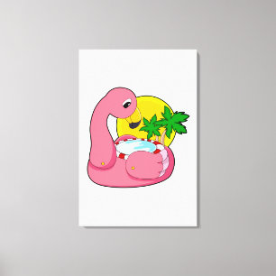 Toile Flamant rose avec piscine