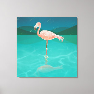 TOILE FLAMANT ROSE DE NUIT ART IMPRIMER TOILES STRETCHÉE