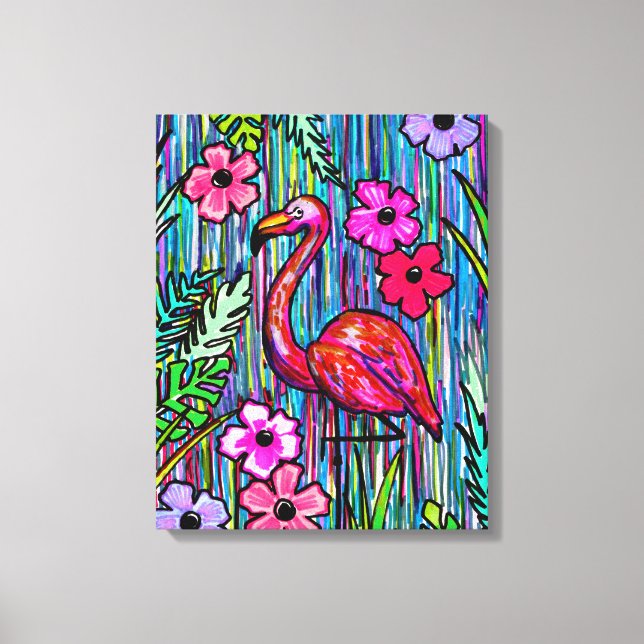 Toile Flamant rose Tropical Dessin Mur Art (Recto)