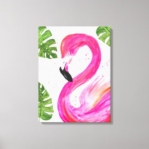 Toile Flamant rose tropical Palmier rose Feuille Oiseau