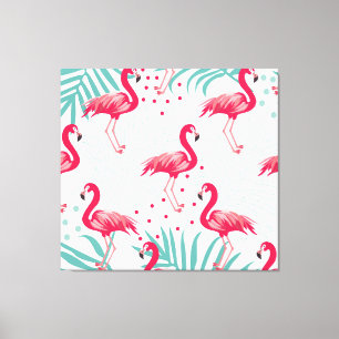 Toile Flamingo tropical et feuille, motif d'été.