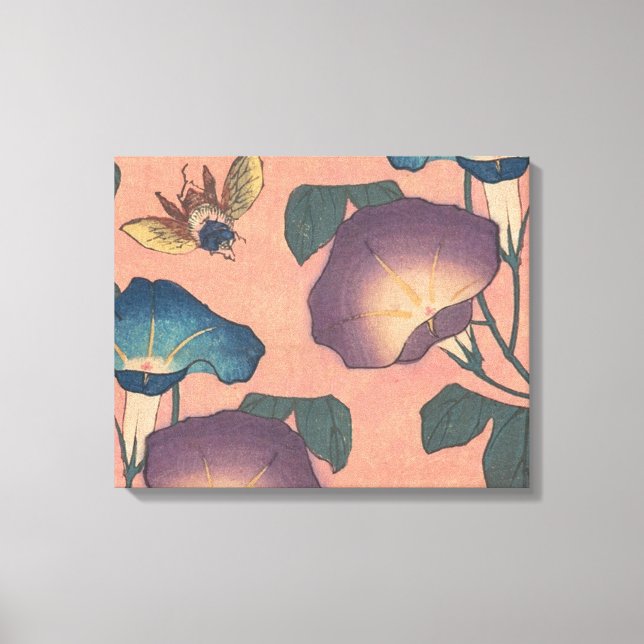Toile Fleur d'abeille rose classique Hokusai Art (Recto)