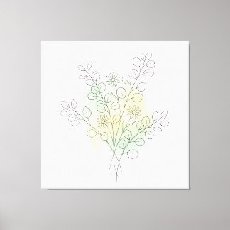 Toile Fleur d'art en ligne minimaliste, aquarelle abstra