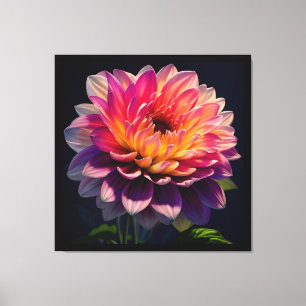 Toile Fleur de dahlia rose et orange chaud