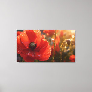 Toile Fleur de pavot rouge avec gouttelettes d'eau - Flo