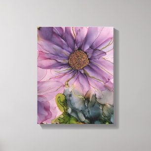 Toile fleur d'encre d'alcool rose et violet