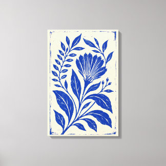 Toile Fleur d'éventail bleu cobalt Linogravure botanique