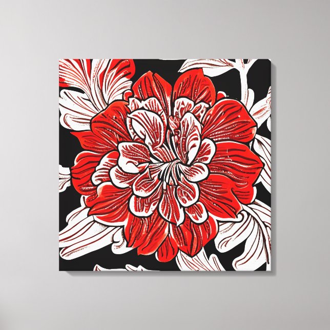 Toile Fleur rouge noir et blanc Art Nouveau (Recto)
