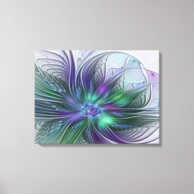 Toile Fleur vert violet moderne Art Abstrait Triptyque (Recto)