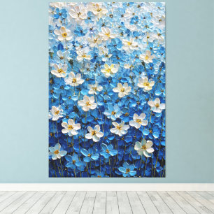 Toile Fleurs bleues et blanches sur un mur abstrait dégr