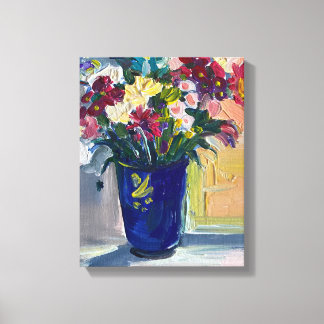 Toile Fleurs dans le vase bleu