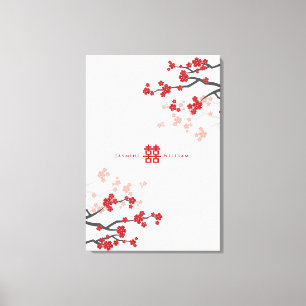 Toile Fleurs de cerisier et double bonheur Mariage chino