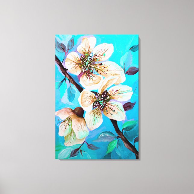 Toile Fleurs de cerisier Sakura japonaises en bleu Aqua (Recto)