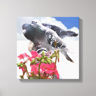 Toile Fleurs de géranium rose et pigeon
