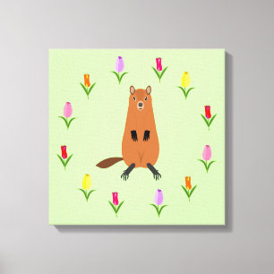 Toile Fleurs de marmotte et de tulipe mignonnes