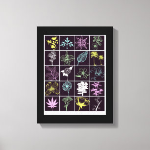 Toile Fleurs de néon et silhouette Plante Art de la natu