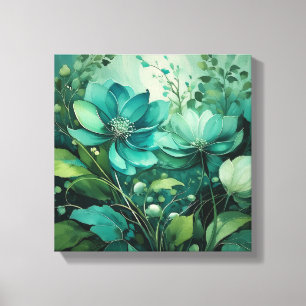 Toile Fleurs de Teal : Élégance Bohème Minimaliste