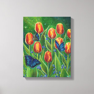 Toile Fleurs de tulipe aux papillons de Renée Lavoie