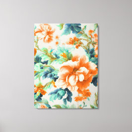 Toile Fleurs d'or et Feuilles bleus, verts