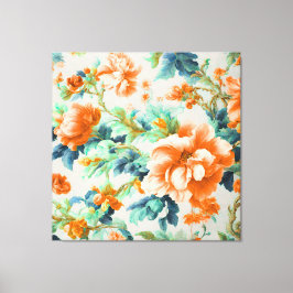 Toile Fleurs d'or et Feuilles bleus, verts