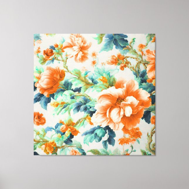 Toile Fleurs d'or et Feuilles bleus, verts (Recto)